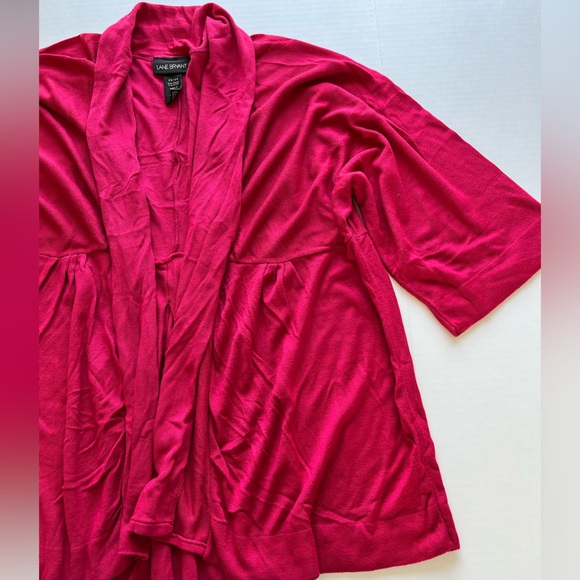 Lane Bryant Women’s Pink Open Front Drape  3/4 Sleeves Knit Cardigan Sweater - Picture 8 of 15